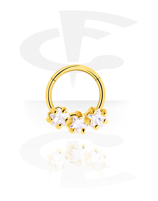 Piercing Ringe, Piercing-Klicker (Chirurgenstahl, gold, glänzend) mit Kristallsteinchen, Vergoldeter Chirurgenstahl 316L