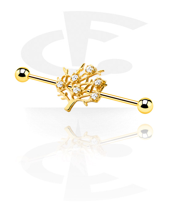 Barbells, Industrial Barbell with tree attachment, Gold Plated Surgical Steel 316L
