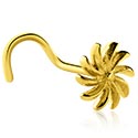 Piercings nez & Septums, Piercing nez incurvé (acier chirurgical, or, finition brillante) avec accessoire fleur, Acier chirugical 316L ,  Plaqué or
