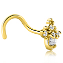 Piercings nariz & septums, Piercing nasal curvo (acero quirúrgico, chapado en oro, acabado brillante) con piedra brillante, Acero quirúrgico 316L chapado en oro