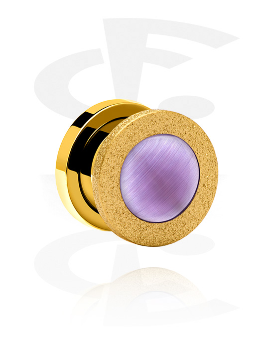 Tunnels & Plugs, Screw-on tunnel (surgical steel, gold, shiny finish) with diamond look and colorful cap, Gold Plated Surgical Steel 316L