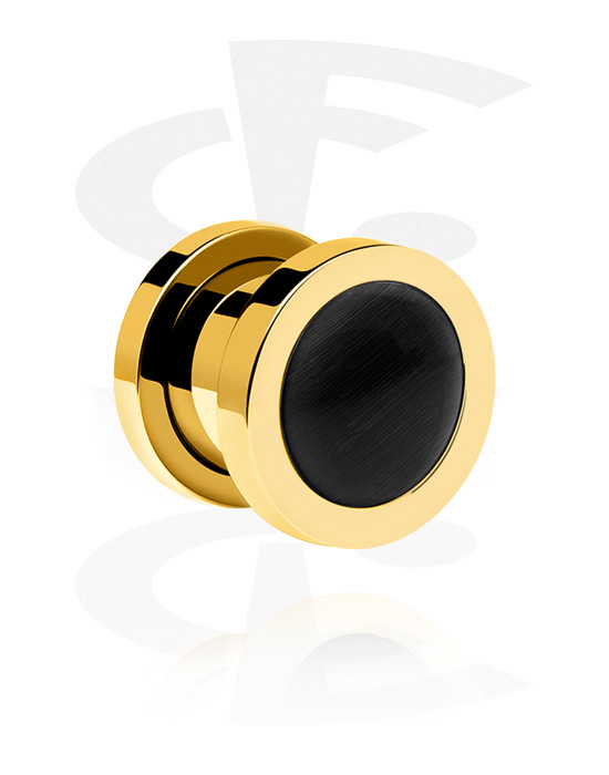 Tunnels & Plugs, Screw-on tunnel (surgical steel, gold, shiny finish) with cap in various colors, Gold Plated Surgical Steel 316L