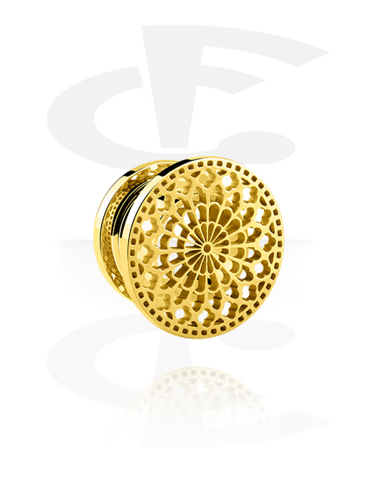 Tunnels & Plugs, Screw-on tunnel (surgical steel, gold, shiny finish) with mandala attachment, Gold Plated Surgical Steel 316L