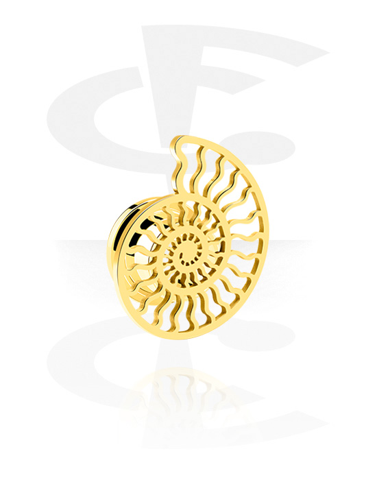 Tunnels & Plugs, Screw-on tunnel (surgical steel, gold, shiny finish) with nautilus design, Gold Plated Surgical Steel 316L