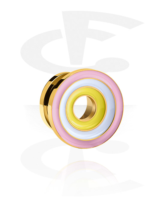 Tunnels & Plugs, Screw-on tunnel (surgical steel, gold, shiny finish) with attachment in pastel colours, Gold Plated Surgical Steel 316L