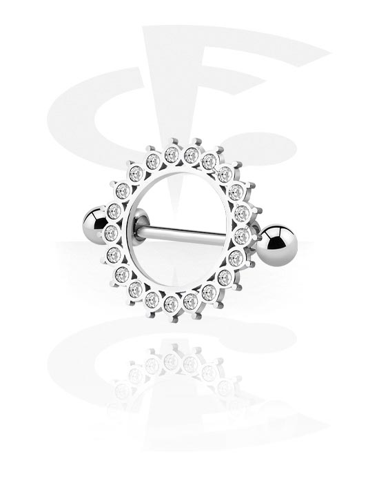 Piercingové šperky do bradavky, Štít pro bradavky s krystalovými kamínky, Chirurgická ocel 316L