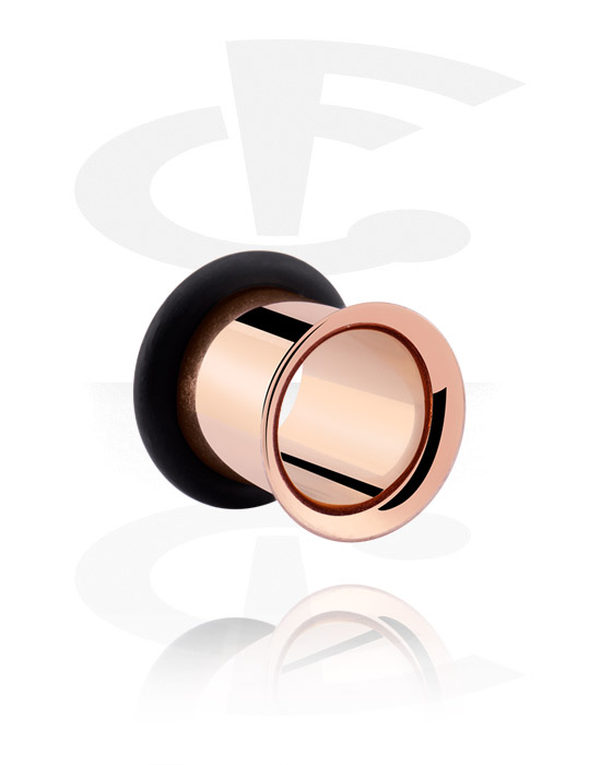 Tunnels & Plugs, Single flared tunnel (surgical steel, rose gold, shiny finish) with O-ring, Rose Gold Plated Surgical Steel 316L