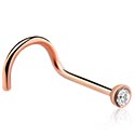 Nosovky a krúžky do nosa, Zahnutá nosovka (chirurgická oceľ, ružové zlato, lesklý povrch) s Kryštálový kameň, Chirurgická oceľ 316L pozlátená ružovým zlatom