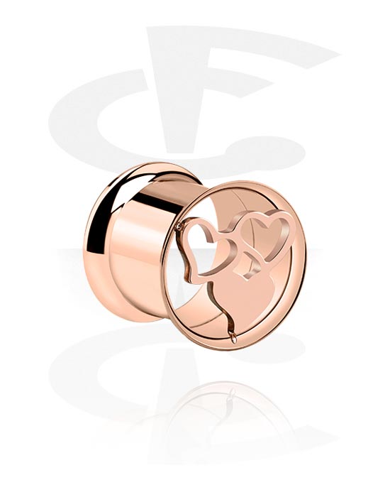 Tunnels & Plugs, Double flared tunnel (surgical steel, rose gold, shiny finish) with heart design, Rose Gold Plated Surgical Steel 316L