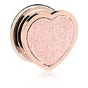 Alagutak és dugók, Screw-on tunnel (surgical steel, rose gold) val vel szív kiegészítő és diamond look, Rózsa-aranyozott sebészeti acél, 316L