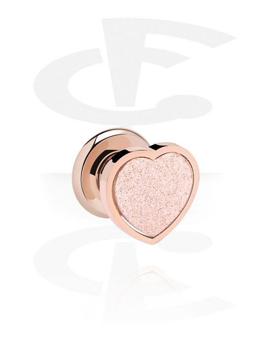Tunnels & Plugs, Screw-on tunnel (surgical steel, rose gold, shiny finish) with heart attachment and diamond look, Rose Gold Plated Surgical Steel 316L