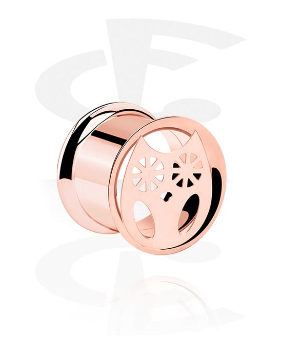 Tunnels & Plugs, Tunnel double flared (acier chirurgical, or rosé) avec motif chouette, Acier chirurgical 316L ,  Plaqué or rose