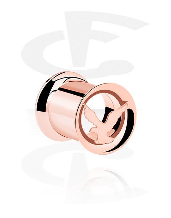 Tunnels & Plugs, Double flared tunnel (surgical steel, rose gold, shiny finish) with bird design, Rose Gold Plated Surgical Steel 316L
