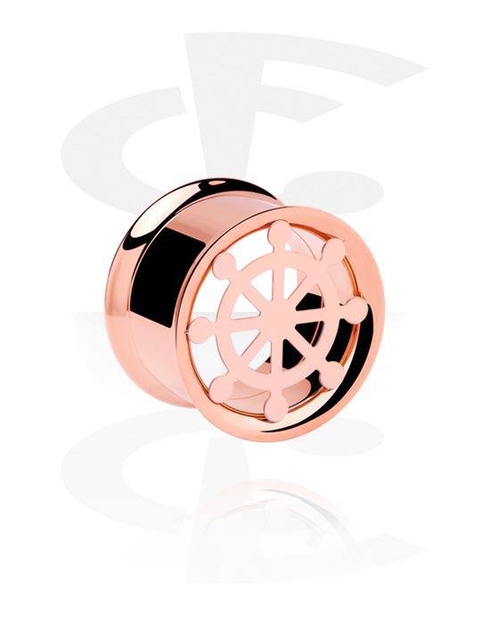 Tunnels & Plugs, Double flared tunnel (surgical steel, rose gold, shiny finish) with steering wheel design, Rose Gold Plated Surgical Steel 316L
