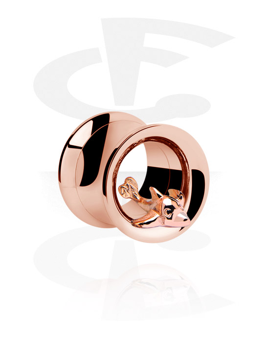 Tunnels & Plugs, Double flared tunnel (surgical steel, rose gold, shiny finish) with dolphin design, Rose Gold Plated Surgical Steel 316L