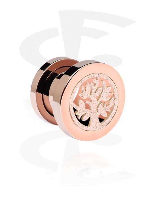 Tunnels & Plugs, Screw-on tunnel (surgical steel, rose gold, shiny finish) with tree design, Rose Gold Plated Surgical Steel 316L