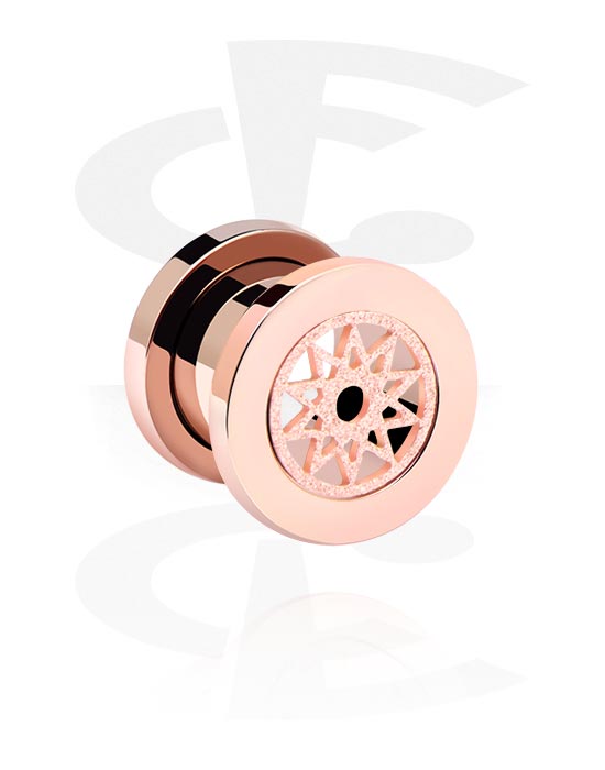 Tunnels & Plugs, Screw-on tunnel (surgical steel, rose gold, shiny finish) with star design, Rose Gold Plated Surgical Steel 316L