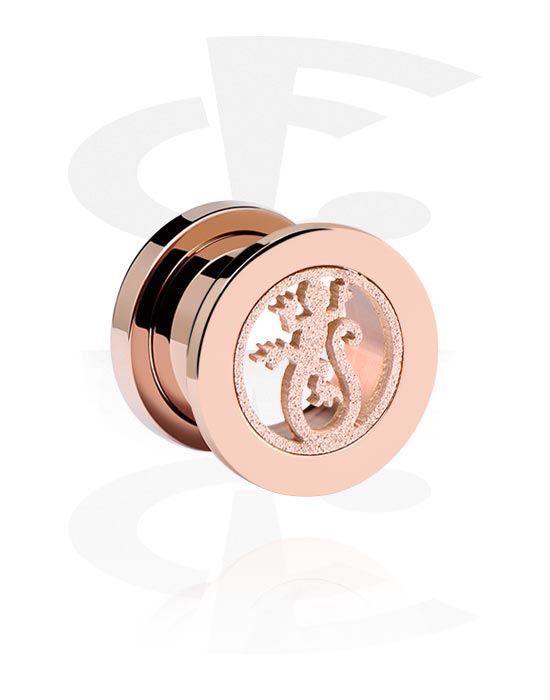 Tunnels & Plugs, Screw-on tunnel (surgical steel, rose gold, shiny finish) with gecko design, Rose Gold Plated Surgical Steel 316L