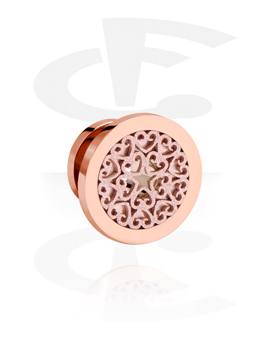 Tunnels & Plugs, Screw-on tunnel (surgical steel, rose gold, shiny finish) with mandala design, Rose Gold Plated Surgical Steel 316L
