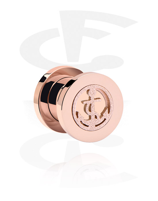 Tunnels & Plugs, Screw-on tunnel (surgical steel, rose gold, shiny finish) with anchor design, Rose Gold Plated Surgical Steel 316L