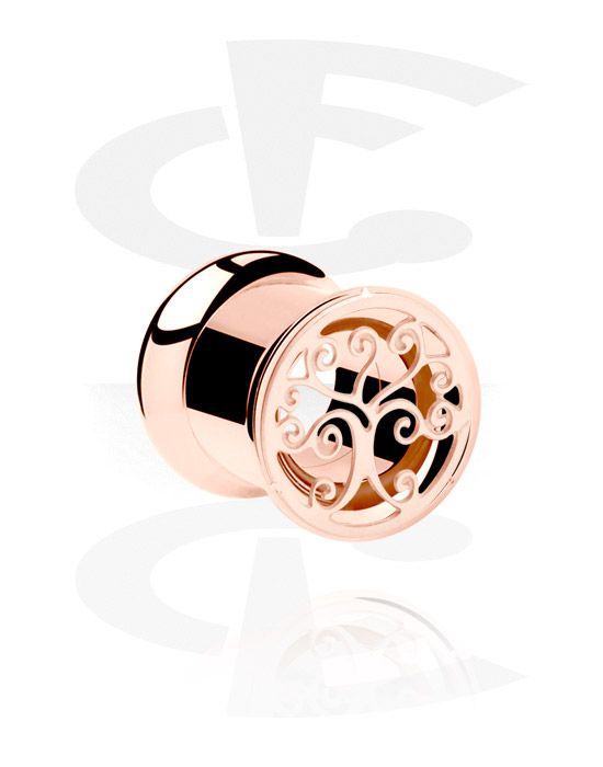 Tunnels & Plugs, Double flared tunnel (surgical steel, rose gold, shiny finish) with tree design, Rose Gold Plated Surgical Steel 316L