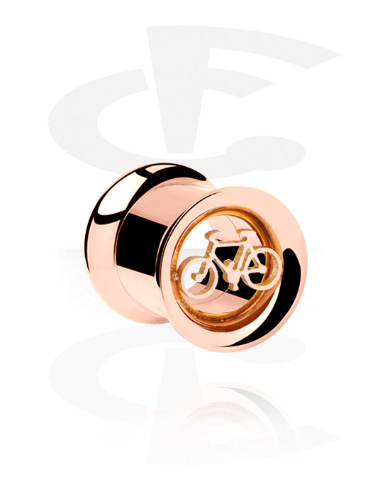 Tunnels & Plugs, Double flared tunnel (surgical steel, rose gold, shiny finish) with bicycle design, Rose Gold Plated Surgical Steel 316L