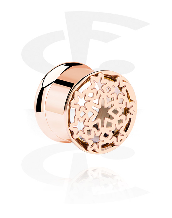 Tunnels & Plugs, Double flared plug (surgical steel, rose gold, shiny finish) with star design, Rose Gold Plated Surgical Steel 316L, Rose Gold Plated Stainless Steel 316L