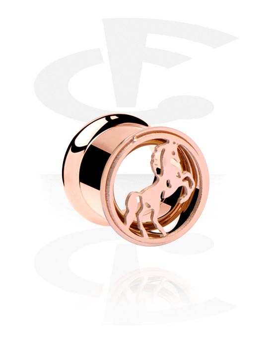 Tunnels & Plugs, Double flared tunnel (surgical steel, rose gold, shiny finish) with horse design, Rose Gold Plated Surgical Steel 316L