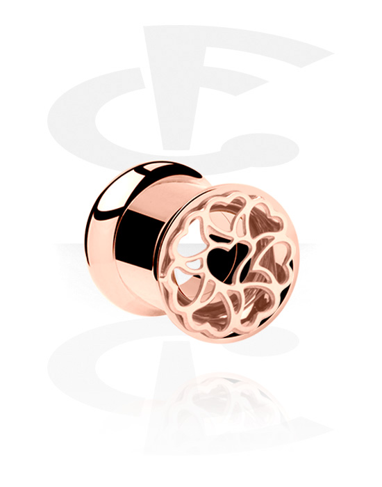 Tunnels & Plugs, Tunnel double flared (acier chirurgical, or rosé) avec motif coeur, Acier chirurgical 316L ,  Plaqué or rose