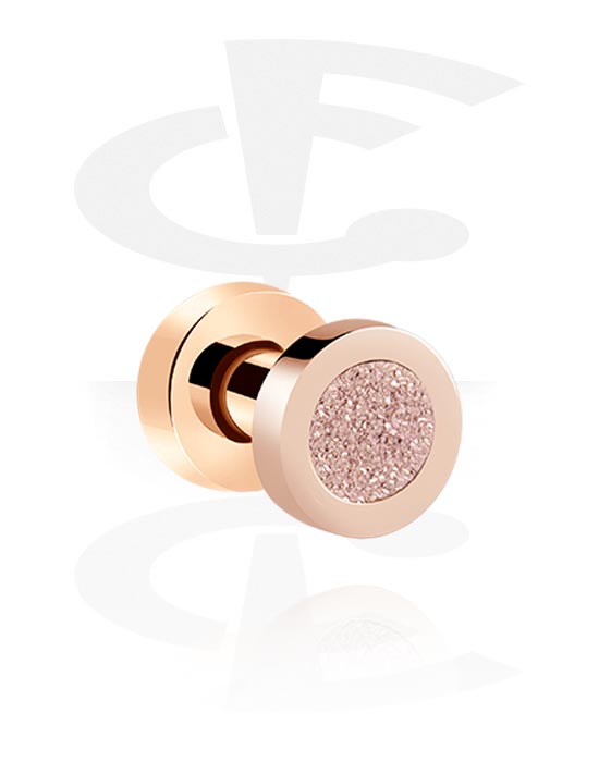 Tunnels & Plugs, Screw-on tunnel (surgical steel, rose gold, shiny finish) with diamond look, Rose Gold Plated Surgical Steel 316L