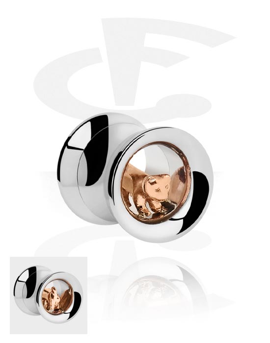 Tunnels & Plugs, Double flared tunnel (surgical steel, silver, shiny finish) with cat design, Surgical Steel 316L