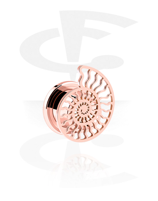 Tunnels & Plugs, Screw-on tunnel (surgical steel, rose gold, shiny finish) with nautilus design, Rose Gold Plated Surgical Steel 316L