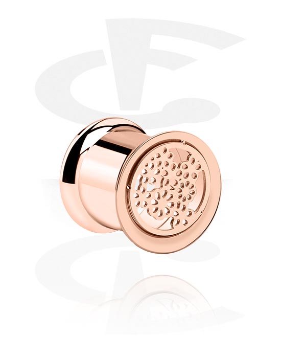 Tunnels & Plugs, Double flared tunnel (surgical steel, rose gold, shiny finish) with flower design, Rose Gold Plated Surgical Steel 316L