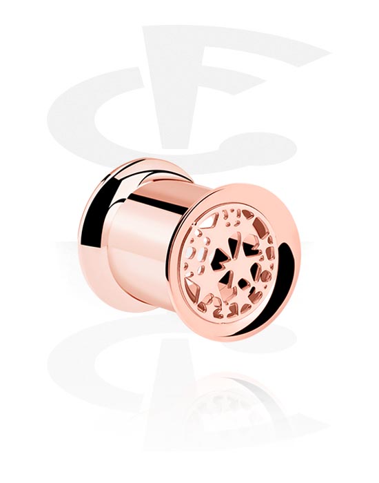 Tunnels & Plugs, Double flared tunnel (surgical steel, rose gold, shiny finish) with star design, Rose Gold Plated Surgical Steel 316L