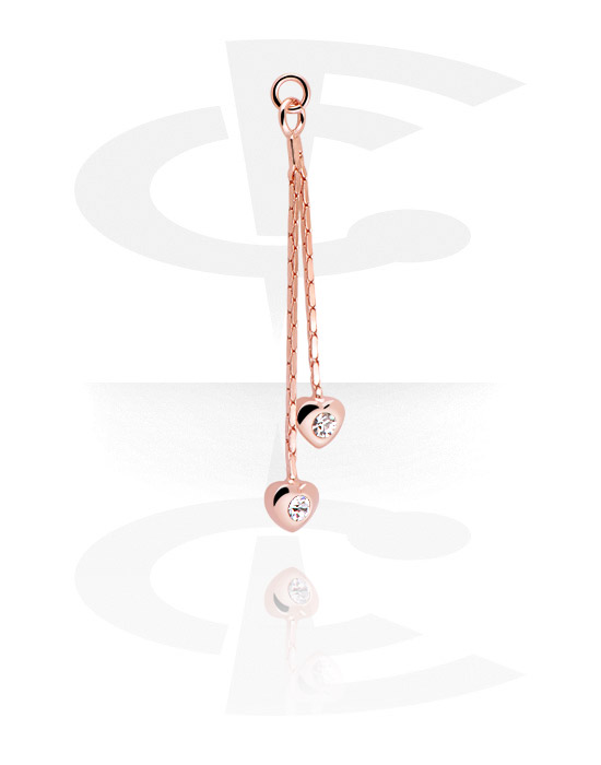Balls, Pins & More, Charm (plated brass, rose gold) with heart design and crystal stones, Rose Gold Plated Brass