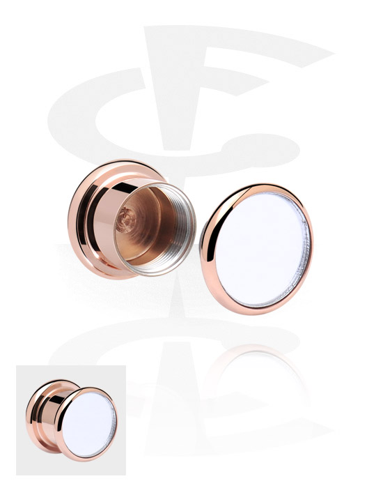 Tunnels & Plugs, Screw-on tunnel (surgical steel, rose gold, shiny finish) with mirror front and secret compartment, Rose Gold Plated Surgical Steel 316L