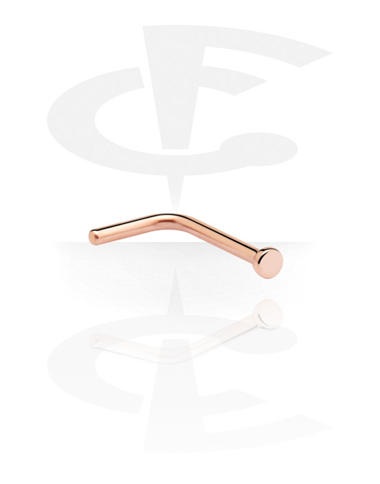 Nakit za nos in septum, Uhanček za nos v obliki črke L (kirurško jeklo, rožnatozlat, sijoč zaključek), Z rožnatim zlatom pozlačeno kirurško jeklo 316L
