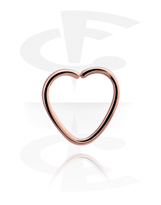 Piercingringen, Hartvormige doorlopende ring (chirurgisch staal, roségoud, glanzende afwerking), Met roségoud verguld chirurgisch staal