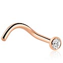 Nosovky a krúžky do nosa, Zahnutá nosovka (chirurgická oceľ, ružové zlato, lesklý povrch) s Kryštálový kameň, Chirurgická oceľ 316L pozlátená ružovým zlatom