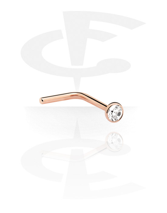 Nose Jewellery & Septums, L-shaped nose stud (surgical steel, rose gold, shiny finish) with crystal stone, Rose Gold Plated Surgical Steel 316L
