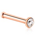 Nosovky a kroužky do nosu, Rovná nosovka (chirurgická ocel, růžové zlato, lesklý povrch) s krystalovým kamínkem, Chirurgická ocel 316L pozlacená růžovým zlatem