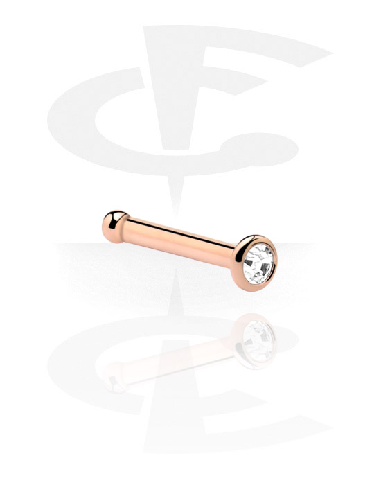 Nose Jewellery & Septums, Straight nose stud (surgical steel, rose gold, shiny finish) with crystal stone, Rose Gold Plated Surgical Steel 316L