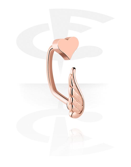 Curved Barbells, Belly button ring (surgical steel, silver, shiny finish) with heart design, Rose Gold Plated Surgical Steel 316L