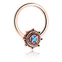 Anéis piercing, Piercing clicker (aço cirúrgico, ouro rosé, brilhante) com flor e opala sintética, Aço cirúrgico 316L banhado a ouro rosé