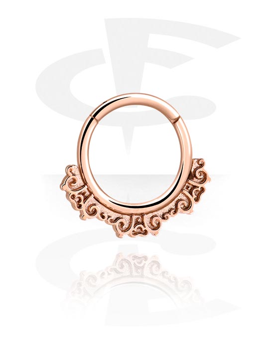 Anéis piercing, Piercing clicker (aço cirúrgico, ouro rosé, brilhante) com design vintage, Aço cirúrgico 316L banhado a ouro rosé