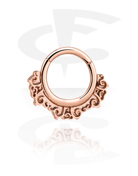 Anéis piercing, Piercing clicker (aço cirúrgico, ouro rosé, brilhante) com design vintage, Aço cirúrgico 316L banhado a ouro rosé