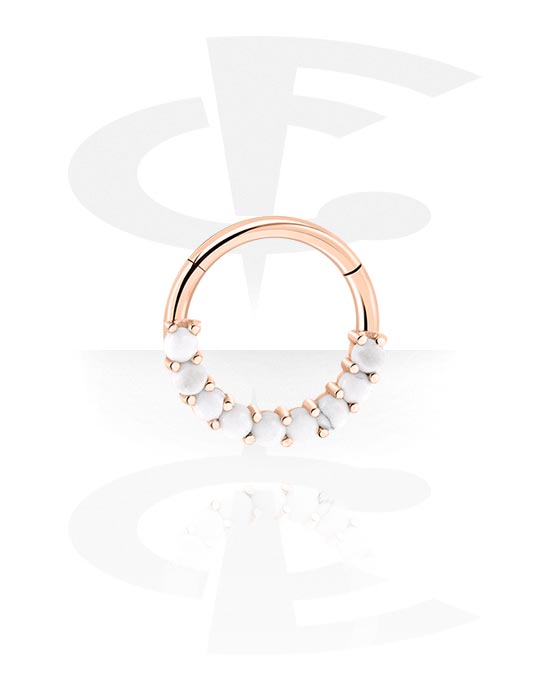 Anéis piercing, Piercing clicker (aço cirúrgico, ouro rosé, brilhante) com opala sintética, Aço cirúrgico 316L banhado a ouro rosé