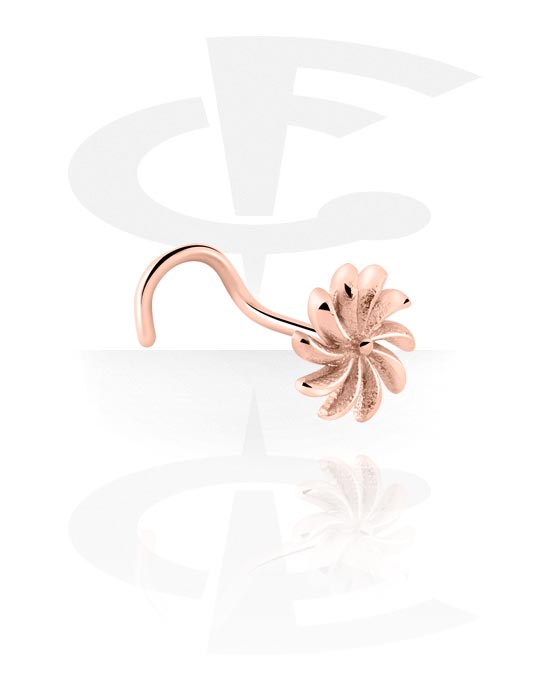 Nose Jewellery & Septums, Curved nose stud (surgical steel, rose gold, shiny finish) with flower attachment, Rose Gold Plated Surgical Steel 316L