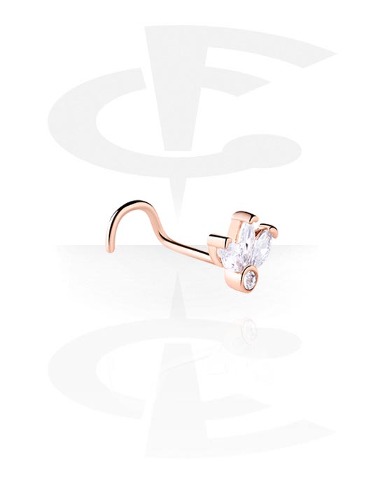 Nose Jewellery & Septums, Curved nose stud (surgical steel, rose gold, shiny finish) with crystal stones, Rose Gold Plated Surgical Steel 316L