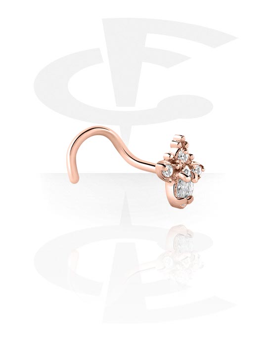 Nose Jewelry & Septums, Curved nose stud (surgical steel, rose gold, shiny finish) with crystal stones, Rose Gold Plated Surgical Steel 316L